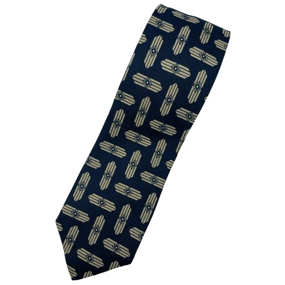 Giorgio Armani Other - Giorgio Armani Cravatte Men Silk Tie Geometric Pattern Navy Blue Tan Beige Italy